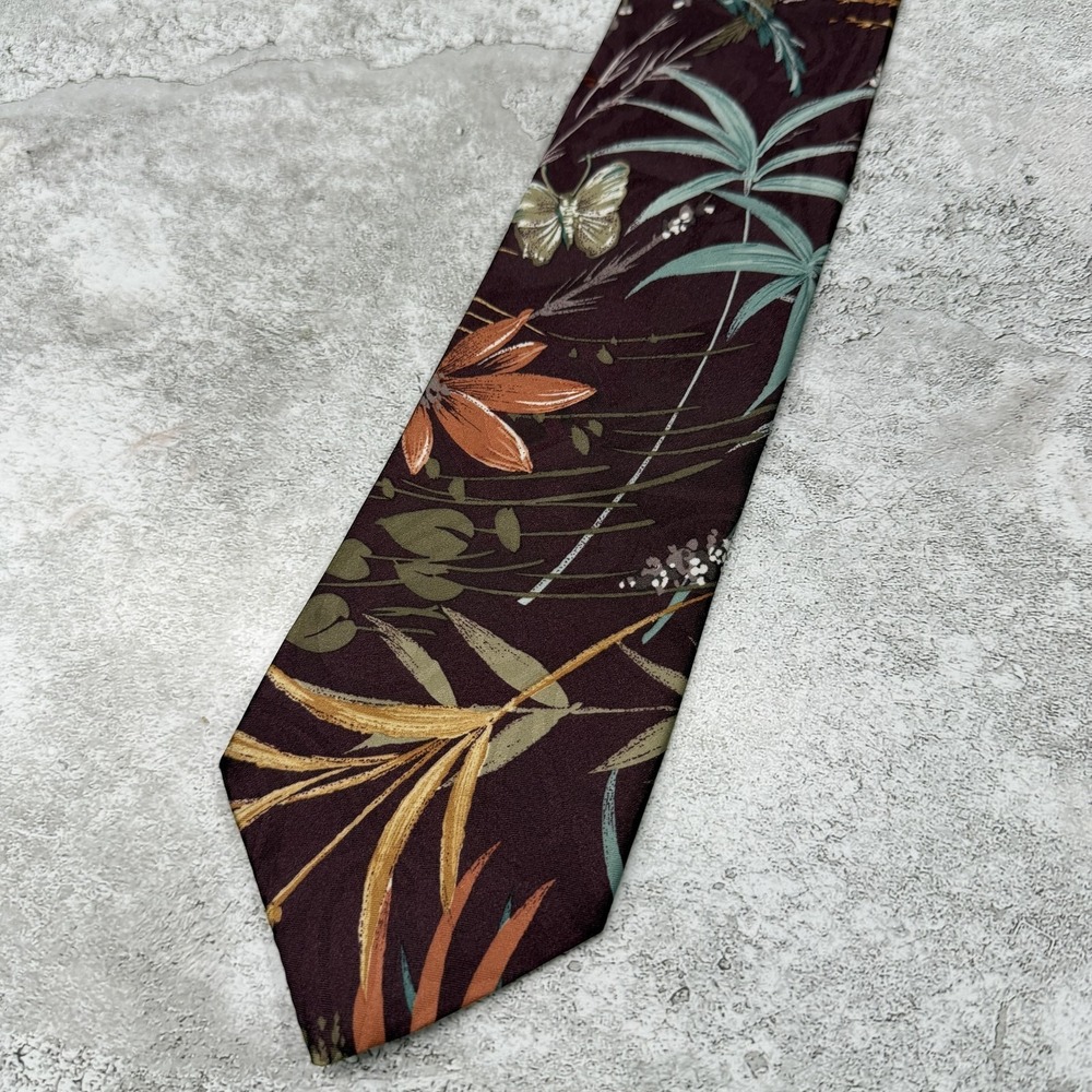 Vintage Mario Valentino Polyester Tie Mens OS Purple Floral Made In USA Necktie‎